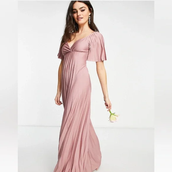 asos evening maxi dress Rent Asos Design Cami Pleated Tulle Maxi Dress In Rose Pink main image 1